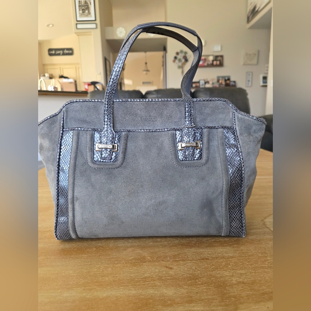 Coach Gray Suede Tote with Snakeskin Accents